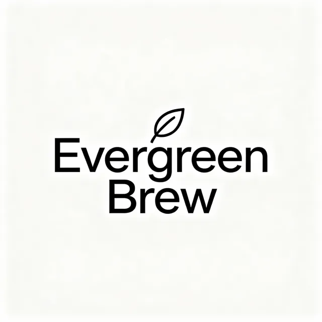 Minimalist logo for a sustainable coffee brand 'Evergreen Brew', single leaf motif, clean lines, vector style, white background. 'Evergreen Brew' contained as text in logo - Seedream 4.0