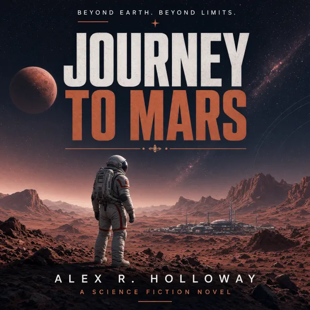 A book cover showing the title "Journey to Mars" along with an astronaut illustration, contemporary sci-fi design style. - Takumi 1.1