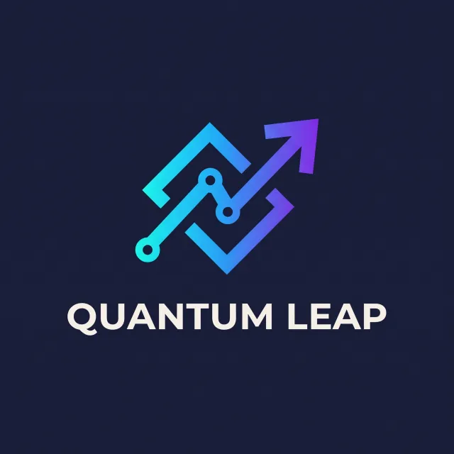 Abstract geometric logo for tech startup 'Quantum Leap', evoking connection & speed, vibrant blue/purple gradient, sharp angles. 'Quantum Leap' as text contained in logo. - Takumi 1.1