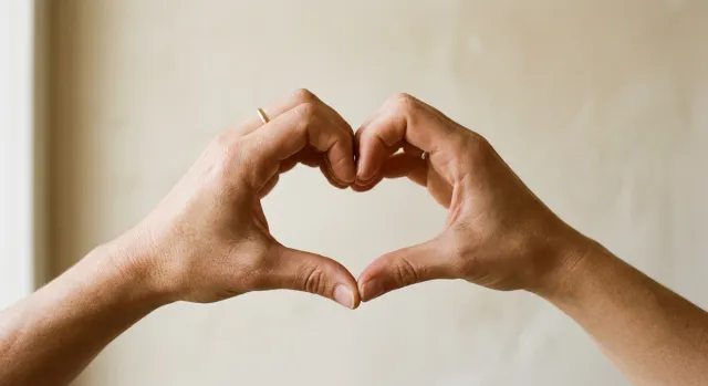 Two hands forming a heart shape together against a plain background - Takumi 1