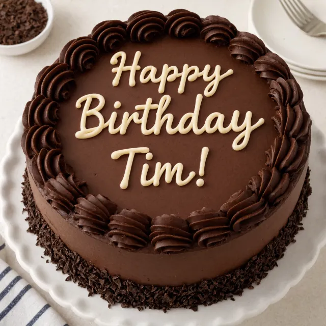 A birthday cake with icing that spells "Happy Birthday Tim!" on top, food photography… - Reve 2.1