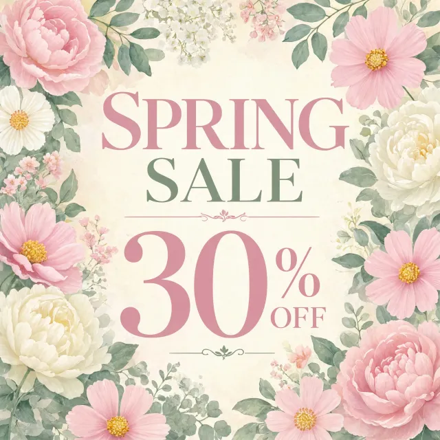 Instagram post graphic: 'SPRING SALE 30% OFF'. Floral background, pastel colors, elegant… - Reve 2.1