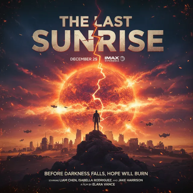 A movie poster for a fictional film titled "The Last Sunrise". Dramatic Hollywood design… - Google Nano Banana (2.5 Flash)