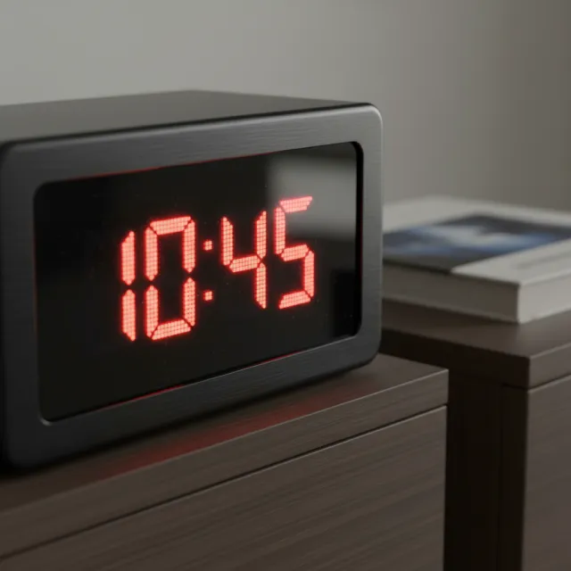 A digital clock display showing the time "10:45" in LED-style numerals, photorealistic… - Google Nano Banana (2.5 Flash)
