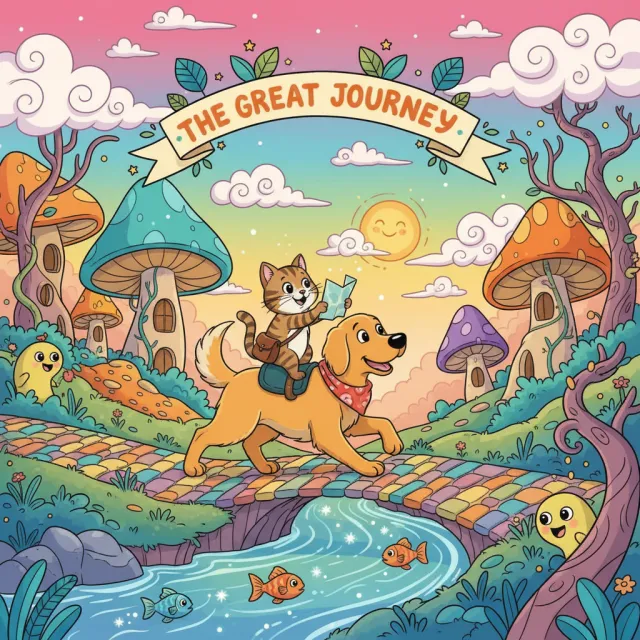 A cartoon of a cat and a dog on an adventure, drawn in a colorful 2D style. - Nano Banana (2.5 Flash)
