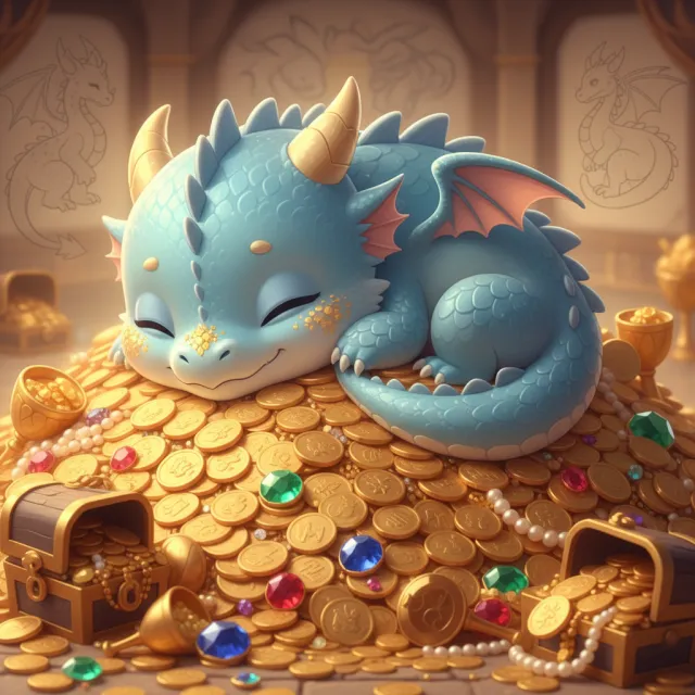 A cute chibi-style dragon sleeping on a pile of gold - Google Nano Banana (2.5 Flash)