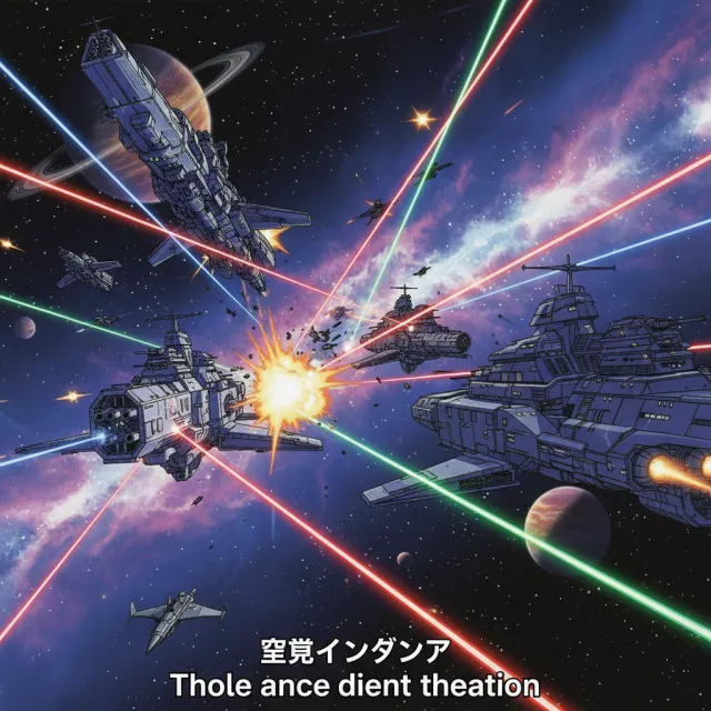 A 90s anime-style space battle scene with giant starships and laser beams - Google Nano Banana (2.5 Flash)