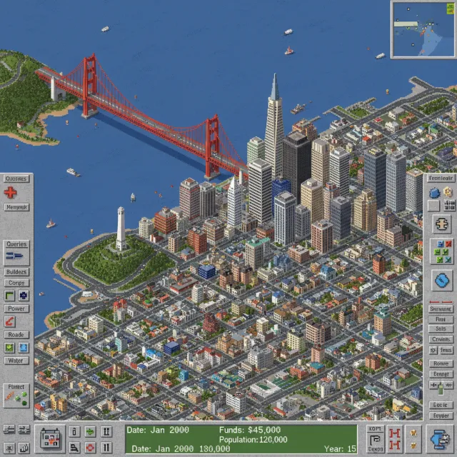 Pixel art cityscape of San Francisco in the iconic SimCity 2000 style, isometric view… - Google Nano Banana (2.5 Flash)