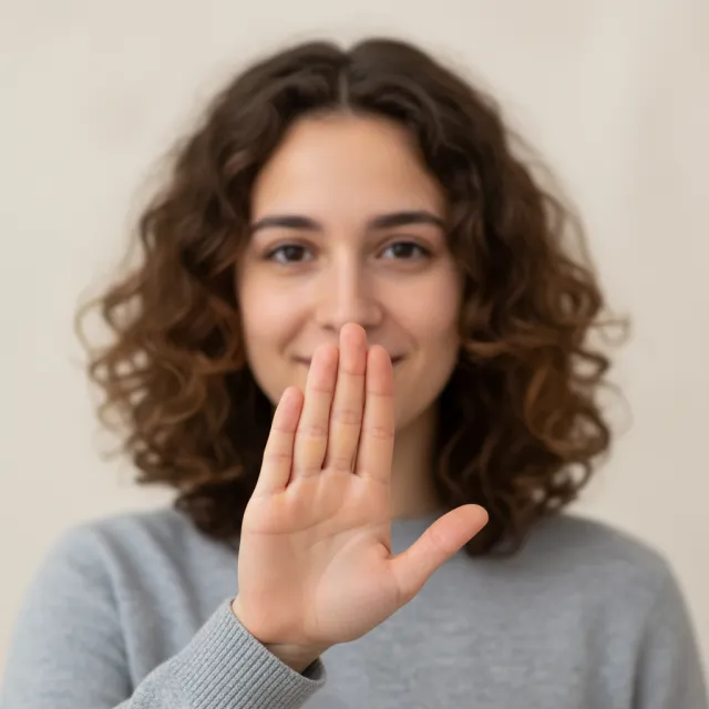 Photorealistic close-up portrait of a person clearly performing the American Sign… - Google Nano Banana (2.5 Flash)
