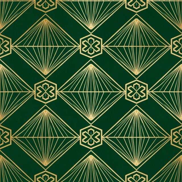 Seamless geometric pattern, Art Deco style, gold lines on deep emerald green background… - Google Nano Banana (2.5 Flash)