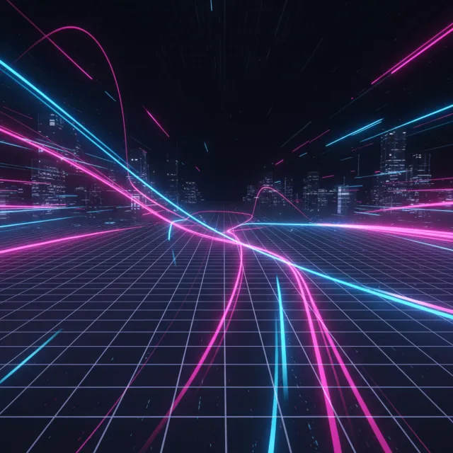 Abstract background graphic, cyberpunk aesthetic, neon pink/blue light trails on dark… - Google Nano Banana (2.5 Flash)
