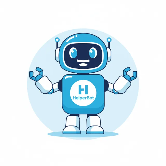 Simple flat vector mascot: friendly smiling robot character 'HelperBot', approachable… - Google Nano Banana (2.5 Flash)