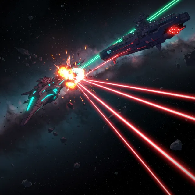 A 90s anime-style space battle scene with giant starships and laser beams - Google Imagen 3.0