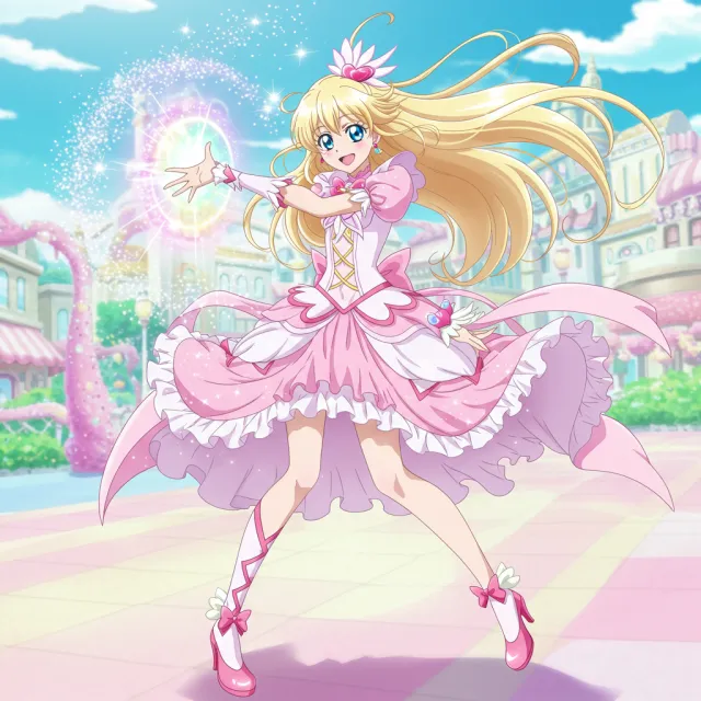 A magical girl character in a frilly dress, casting a spell (classic anime trope) - Google Imagen 3.0