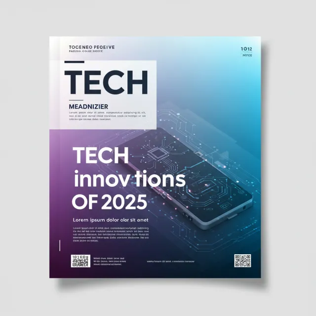 A technology magazine cover featuring the headline "Tech Innovations of 2025," clean… - Google Imagen 3.0