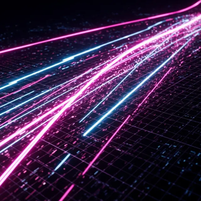 Abstract background graphic, cyberpunk aesthetic, neon pink/blue light trails on dark… - Google Imagen 4.0 Ultra