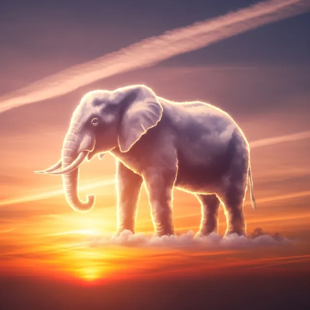 An elephant made of clouds floating in a sunset sky, rendered in a surrealist… - Google Imagen 4.0 Ultra