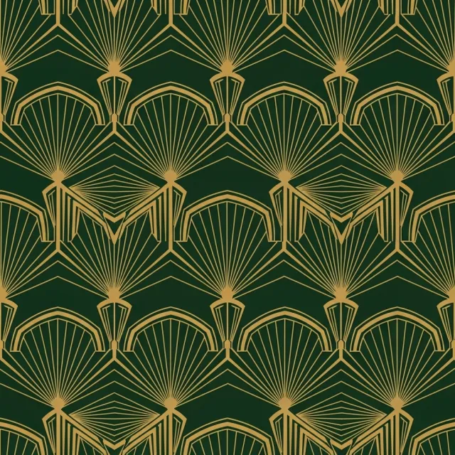 Seamless geometric pattern, Art Deco style, gold lines on deep emerald green background… - Google Imagen 4.0 Ultra