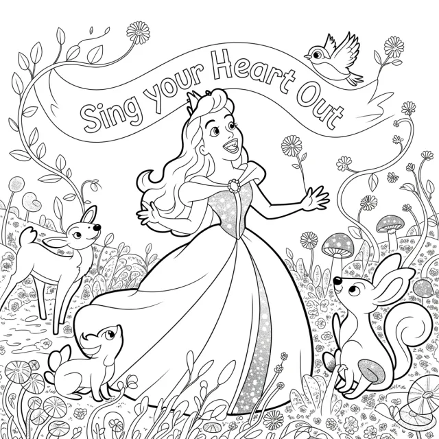 A classic Disney-like 2D cartoon princess singing with animals in a forest - Ideogram 3.0 (Quality)