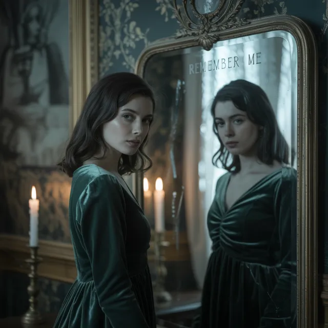 A person standing before a mirror, with their front and reflected back both visible - Ideogram 3.0 (Quality)
