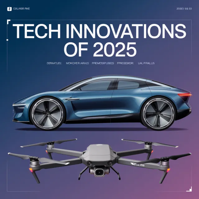 A technology magazine cover featuring the headline "Tech Innovations of 2025," clean… - Ideogram V2