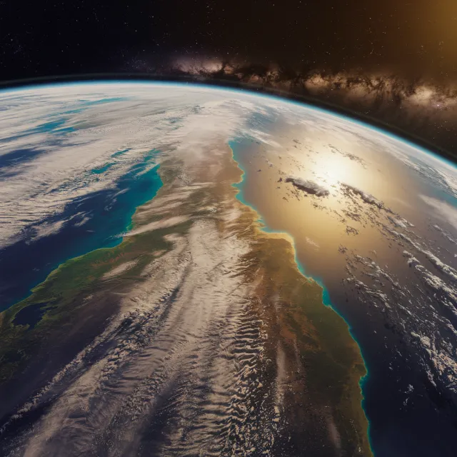 Photorealistic aerial photograph clearly showing the edge of the Earth from space… - Ideogram V2
