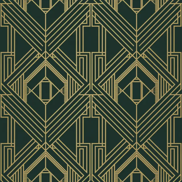 Seamless geometric pattern, Art Deco style, gold lines on deep emerald green background, high resolution texture for print. - Ideogram V2