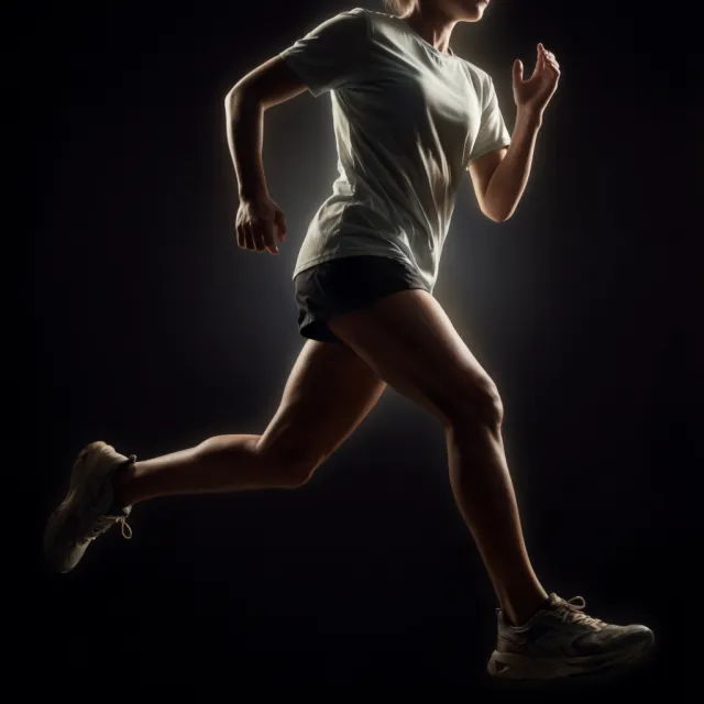 A runner mid-stride in a full-body action shot, limbs in motion and well-defined - Krea 2 Large