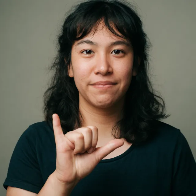 Photorealistic close-up portrait of a person clearly performing the American Sign… - Krea 2 Large
