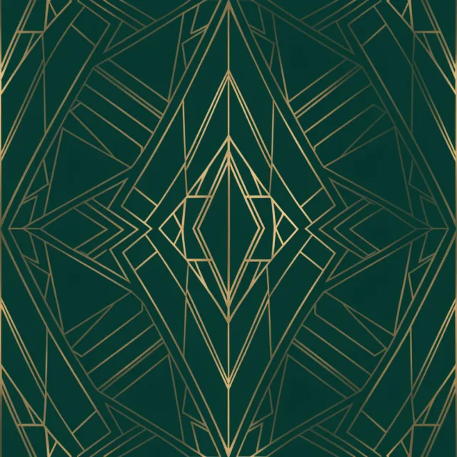 Seamless geometric pattern, Art Deco style, gold lines on deep emerald green background, high resolution texture for print. - Krea 2 Large