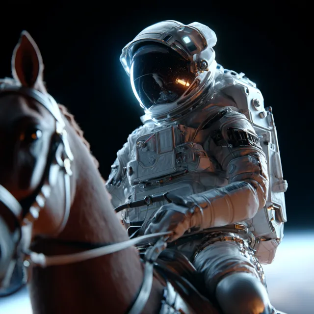 A realistic astronaut being ridden by a horse, photorealistic depiction in outer space… - Midjourney v7