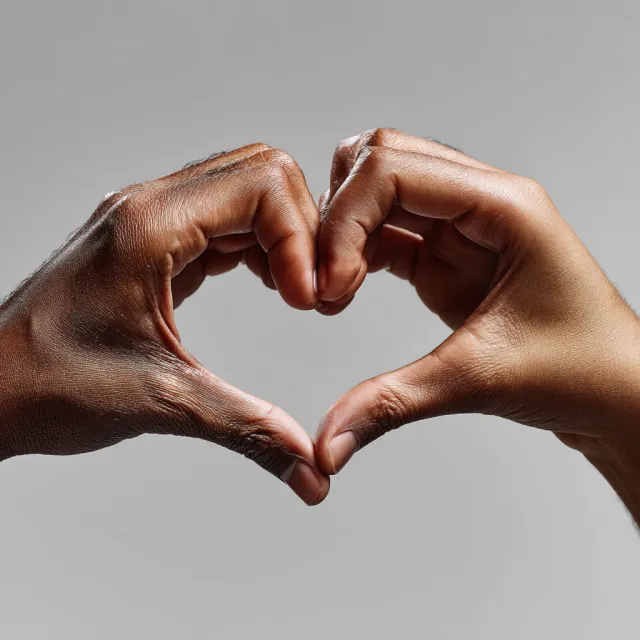Two hands forming a heart shape together against a plain background - Midjourney v7