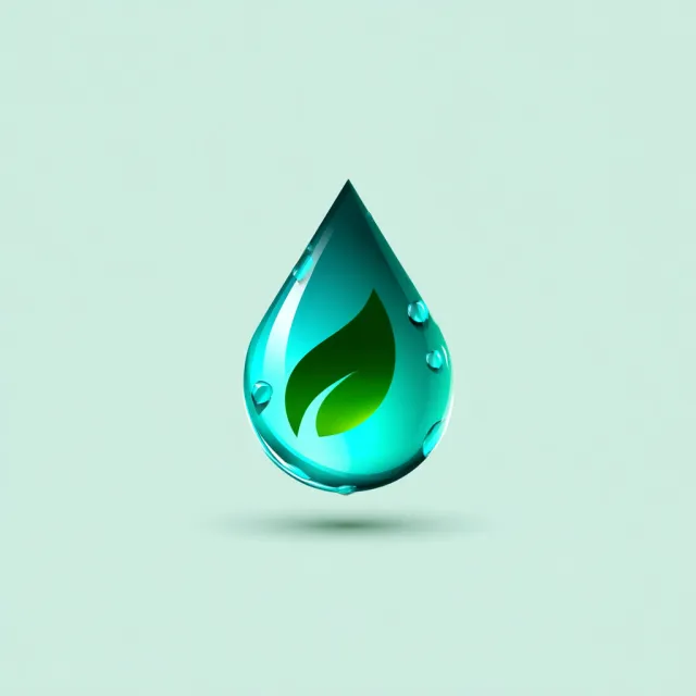 Visual element for an infographic about water conservation. Stylized water droplet icon… - Midjourney v7