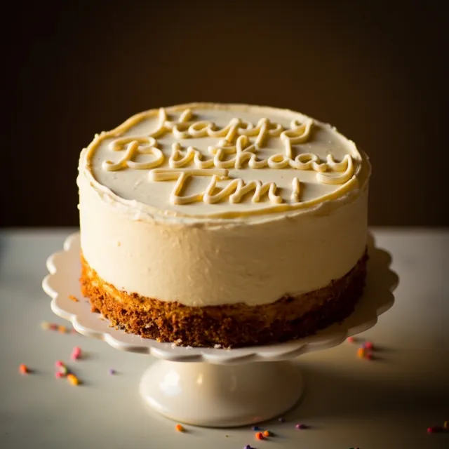 A birthday cake with icing that spells "Happy Birthday Tim!" on top, food photography… - MiniMax Image-01
