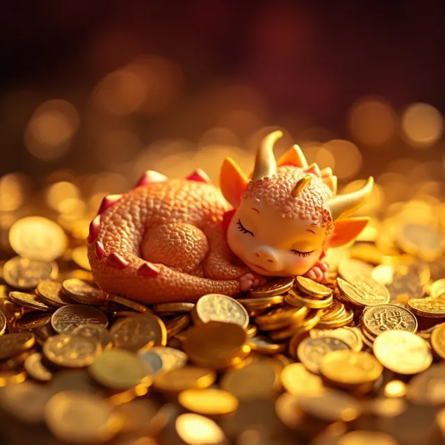A cute chibi-style dragon sleeping on a pile of gold - MiniMax Image-01