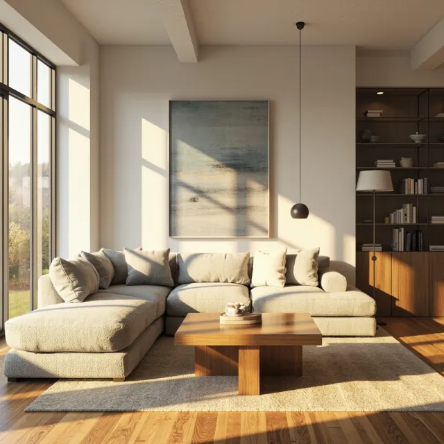 A photorealistic interior of a modern Scandinavian-style living room with natural light… - MiniMax Image-01