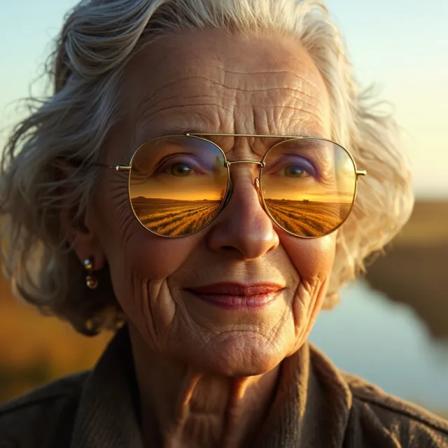 A ultra high-resolution portrait of an elderly woman with silver hair and bifocal… - MiniMax Image-01