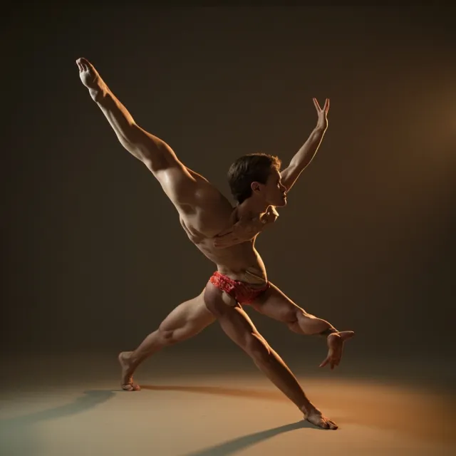 A yoga practitioner in a complex pose, arms and legs fully extended (full-body view) - MiniMax Image-01