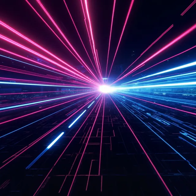Abstract background graphic, cyberpunk aesthetic, neon pink/blue light trails on dark… - MiniMax Image-01