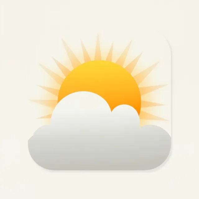 App icon design for a weather app. Minimalist representation of a sun partially behind a… - MiniMax Image-01