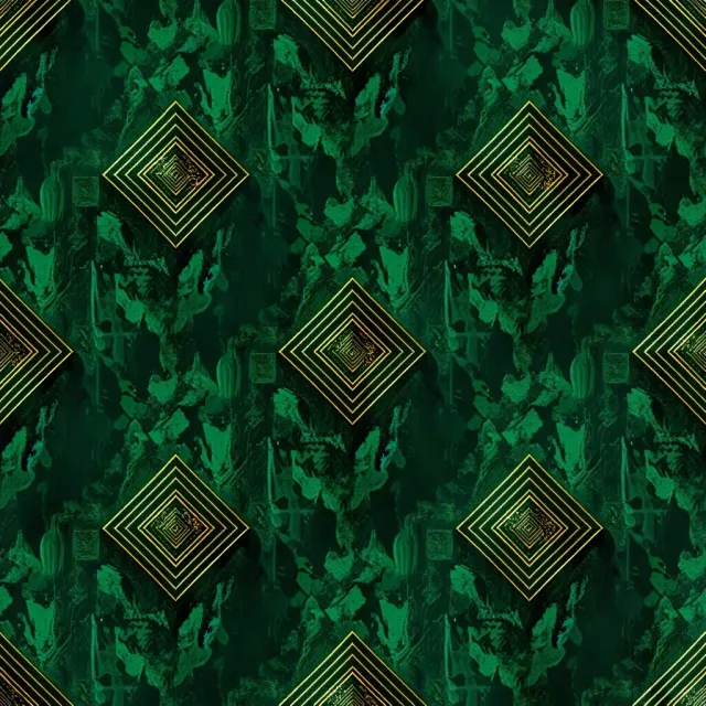 Seamless geometric pattern, Art Deco style, gold lines on deep emerald green background… - MiniMax Image-01