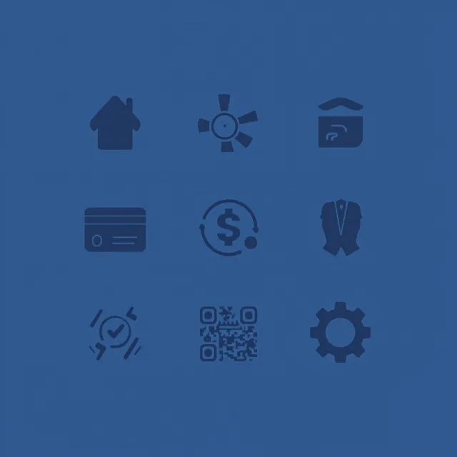 Set of 5 consistent flat design icons for a mobile banking app: 'Home', 'Transfer'… - MiniMax Image-01