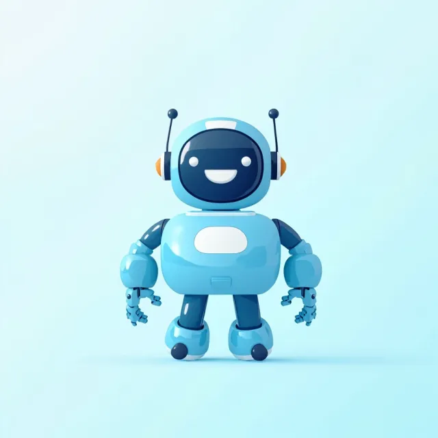 Simple flat vector mascot: friendly smiling robot character 'HelperBot', approachable… - MiniMax Image-01