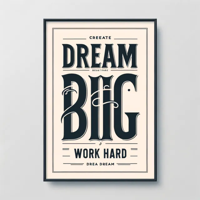 A motivational poster with the quote "Dream Big, Work Hard" in stylized font, minimalist… - OpenAI DALL-E 3