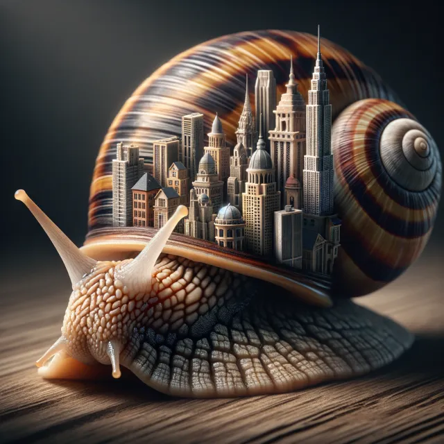 A snail whose shell contains a miniature city skyline, depicted in a hyperrealistic macro… - OpenAI DALL-E 3