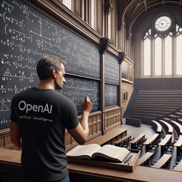 Photorealistic depiction of a man wearing a clearly visible black OpenAI-branded T-shirt… - OpenAI DALL-E 3