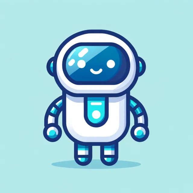 Simple flat vector mascot: friendly smiling robot character 'HelperBot', approachable… - OpenAI DALL-E 3