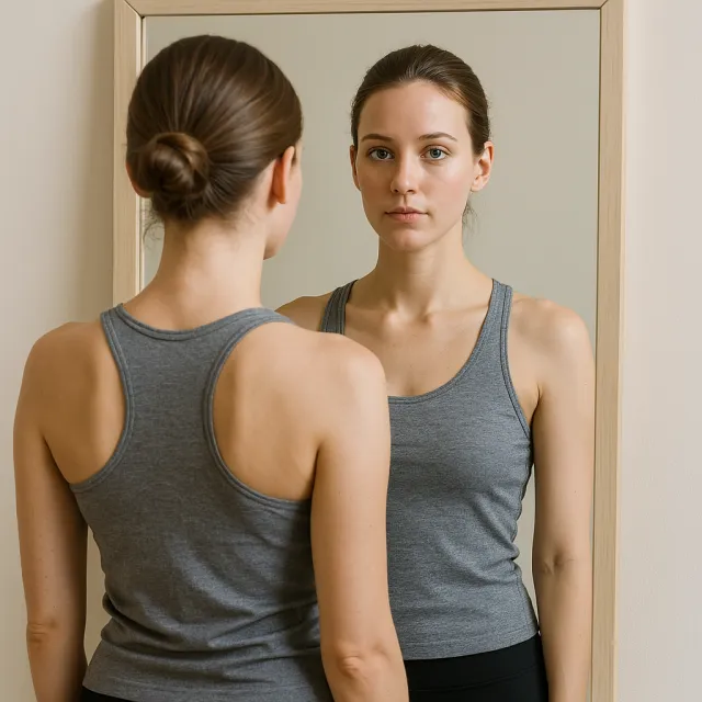 A person standing before a mirror, with their front and reflected back both visible. - ChatGPT 4o