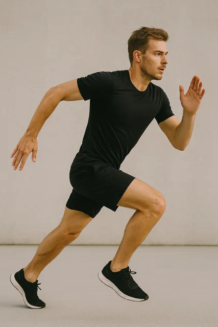 A runner mid-stride in a full-body action shot, limbs in motion and well-defined - OpenAI ChatGPT 4o