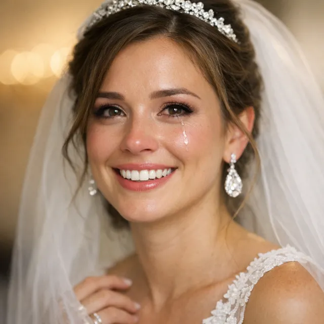 A bride on her wedding day, smiling with tears of joy in her eyes - OpenAI GPT Image 1.5